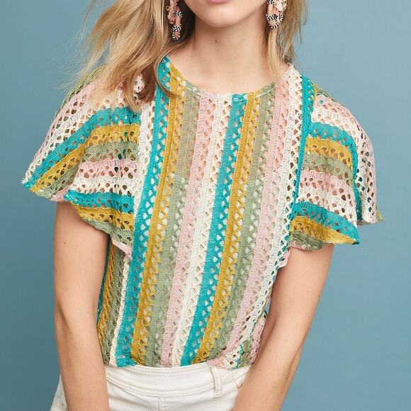 Eva Franco Anthropologie colorful striped eyelet top - Picture 1 of 7
